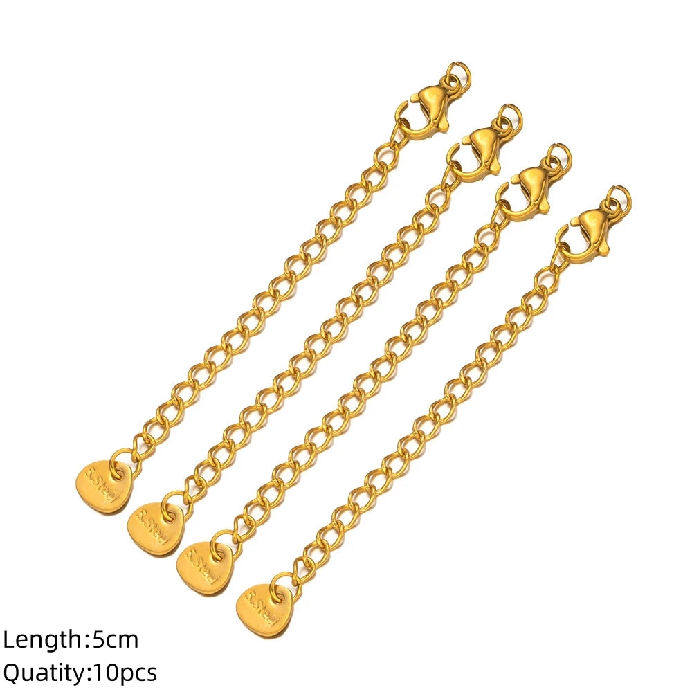 10pcs/Lot Stainless Steel Extension Extended Tail Chains With Lobster Clasps Connector For DIY Bracelet Jewelry Making Supplies Oasis Select Triangle GD X 10 Pcs