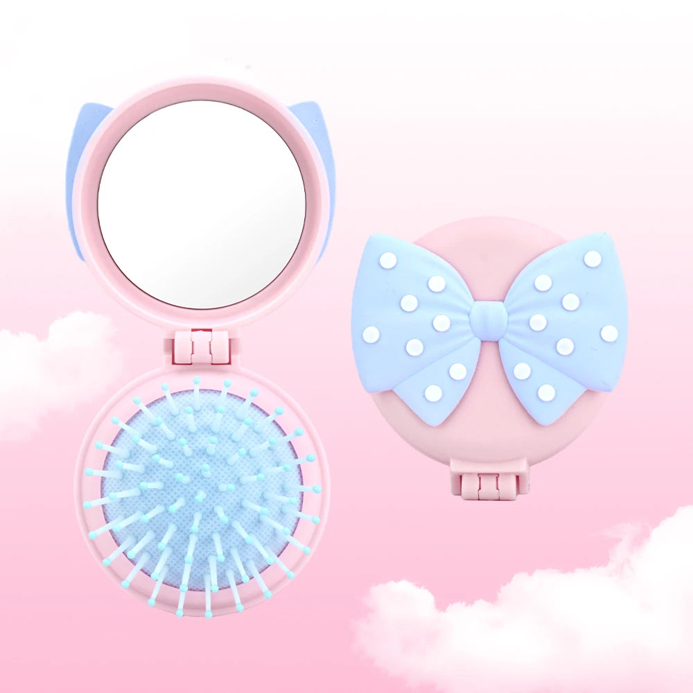 Mini Foldable Hair Brush with Mirror – Portable Detangler