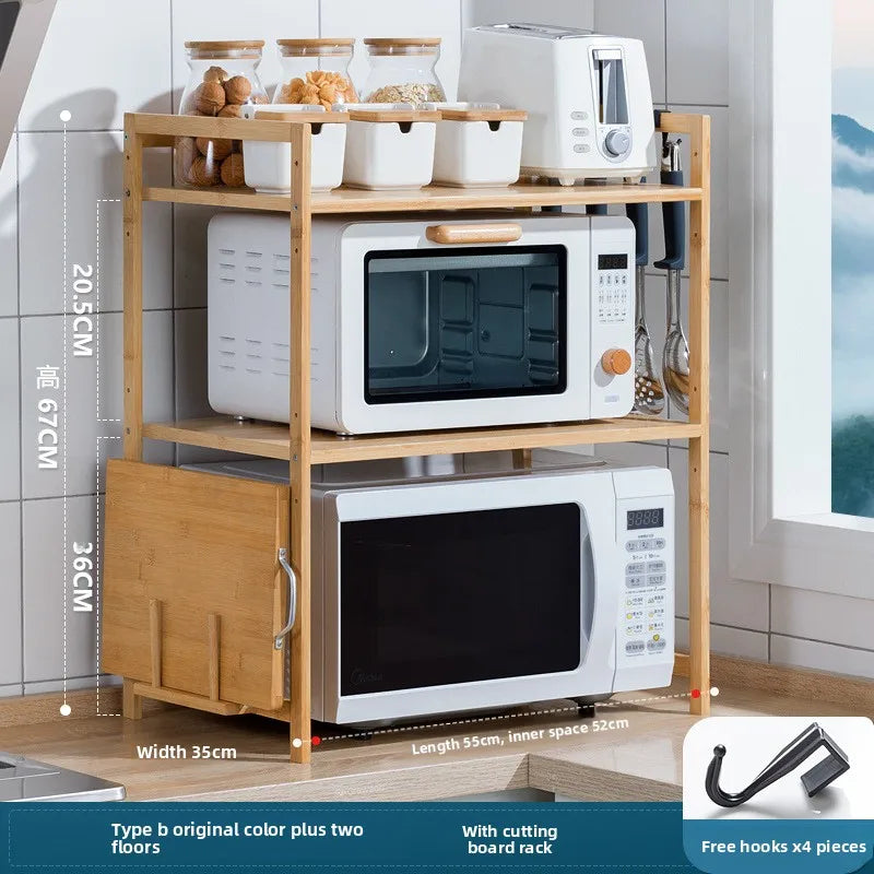 Kitchen Storage Rack Nanzhu Microwave Rack Household Countertop Oven Rack Seasoning Rack Solid Wood Oasis Select B primary 2-55