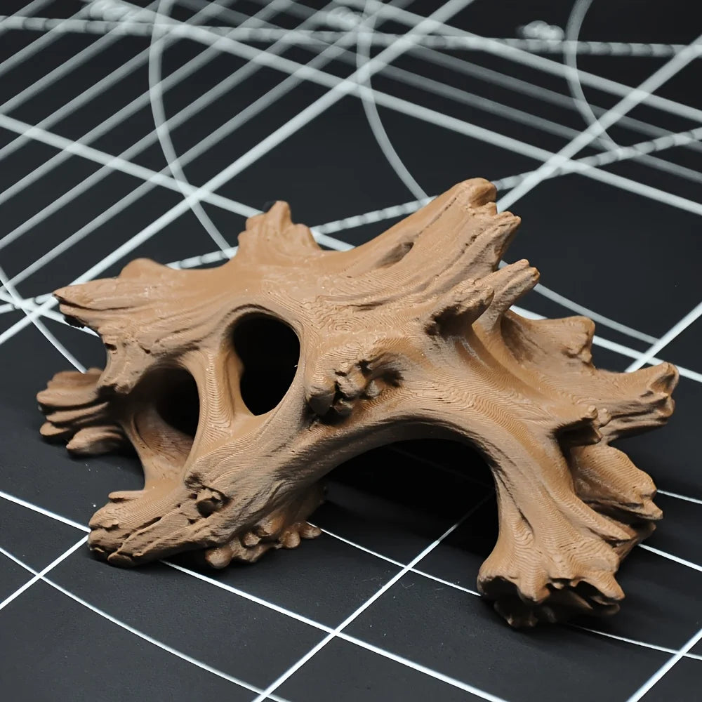 Driftwood Style Reptile Hideout Multi-Hole 3D Printed Cave for Lizards Frog Aquarium Fish Vivarium Terrarium Ornament Decor Gift Oasis Select Chenmu Cave 11.8x8.4x5cm