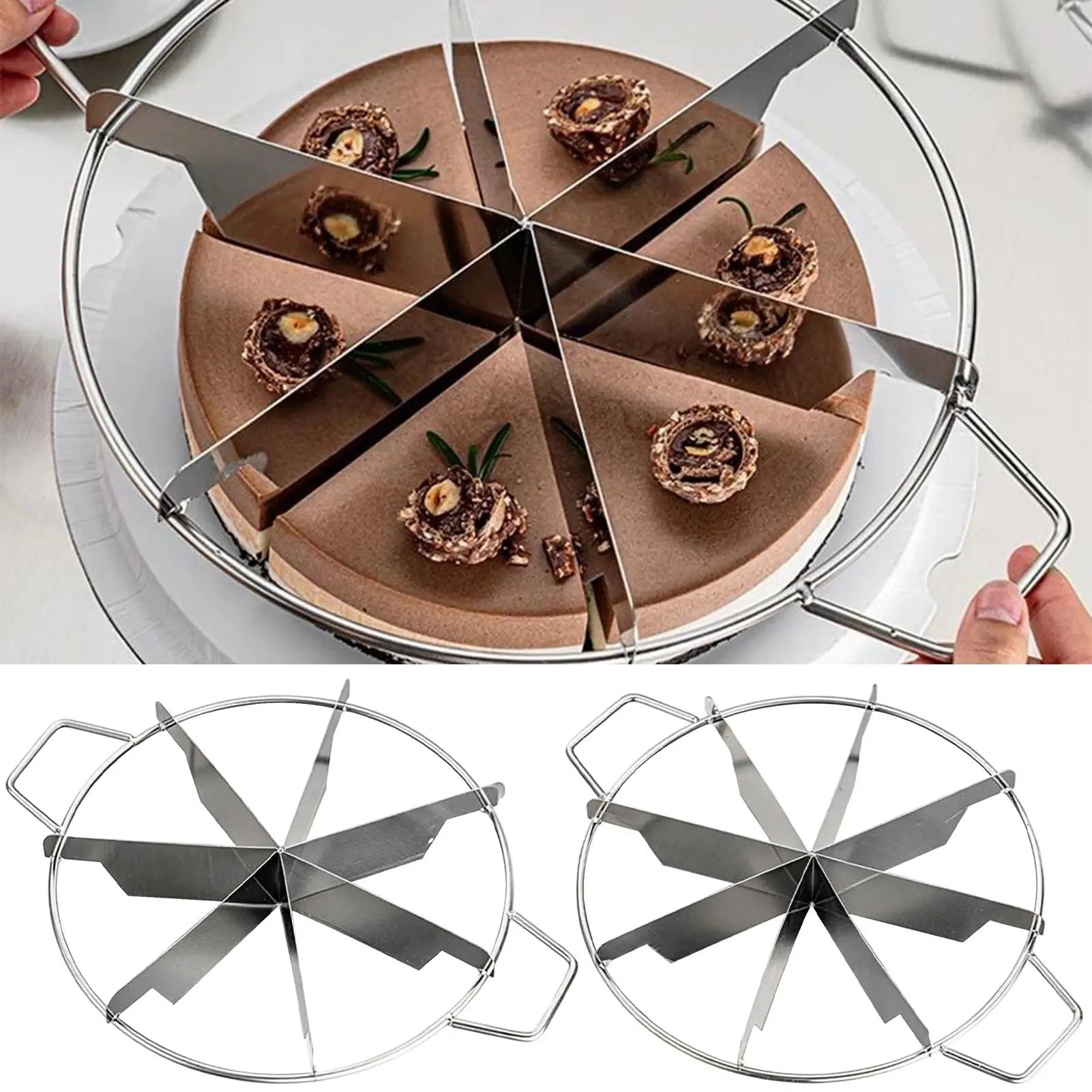 Cake Cutter Slicer Stainless Steel Pastry Portion Marker Pizza Pie Divider Even 6-8 Slices Cake Portioner Baking Tools Kitchen Oasis Select