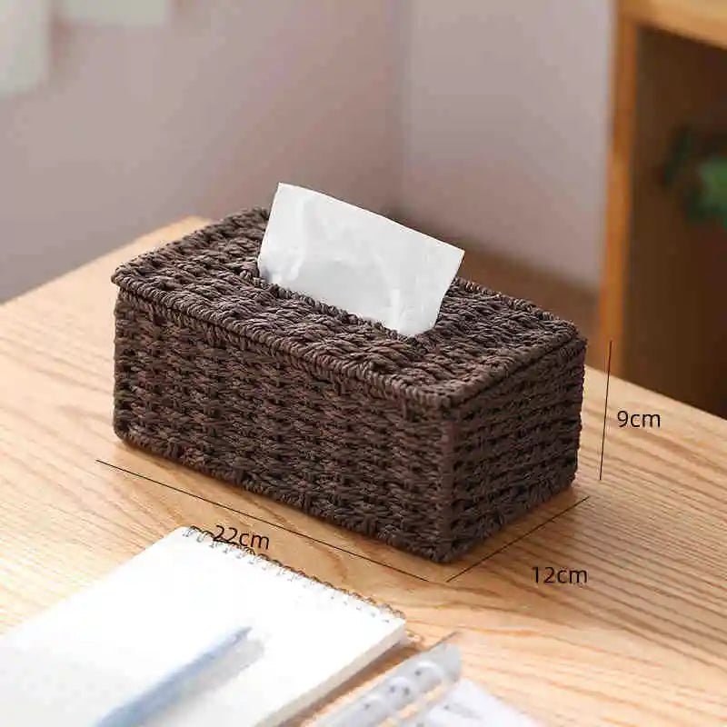 Woven Tissue Storage Box Imitation Rattan Woven Grass Tissue Box Luxury Tissue Paper Holder Home Living Room Table Decoration Oasis Select Coffee color