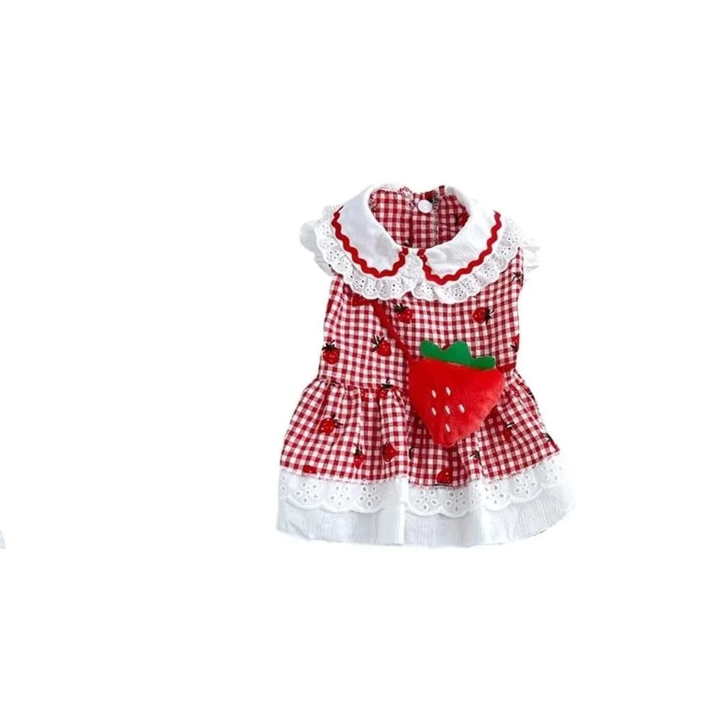 Fashion Cute Pet Strawberry Dress Breathable Thin Design Cat Skirt Soft Pet Summer Clothes for Puppy Kittens Oasis Select Red L