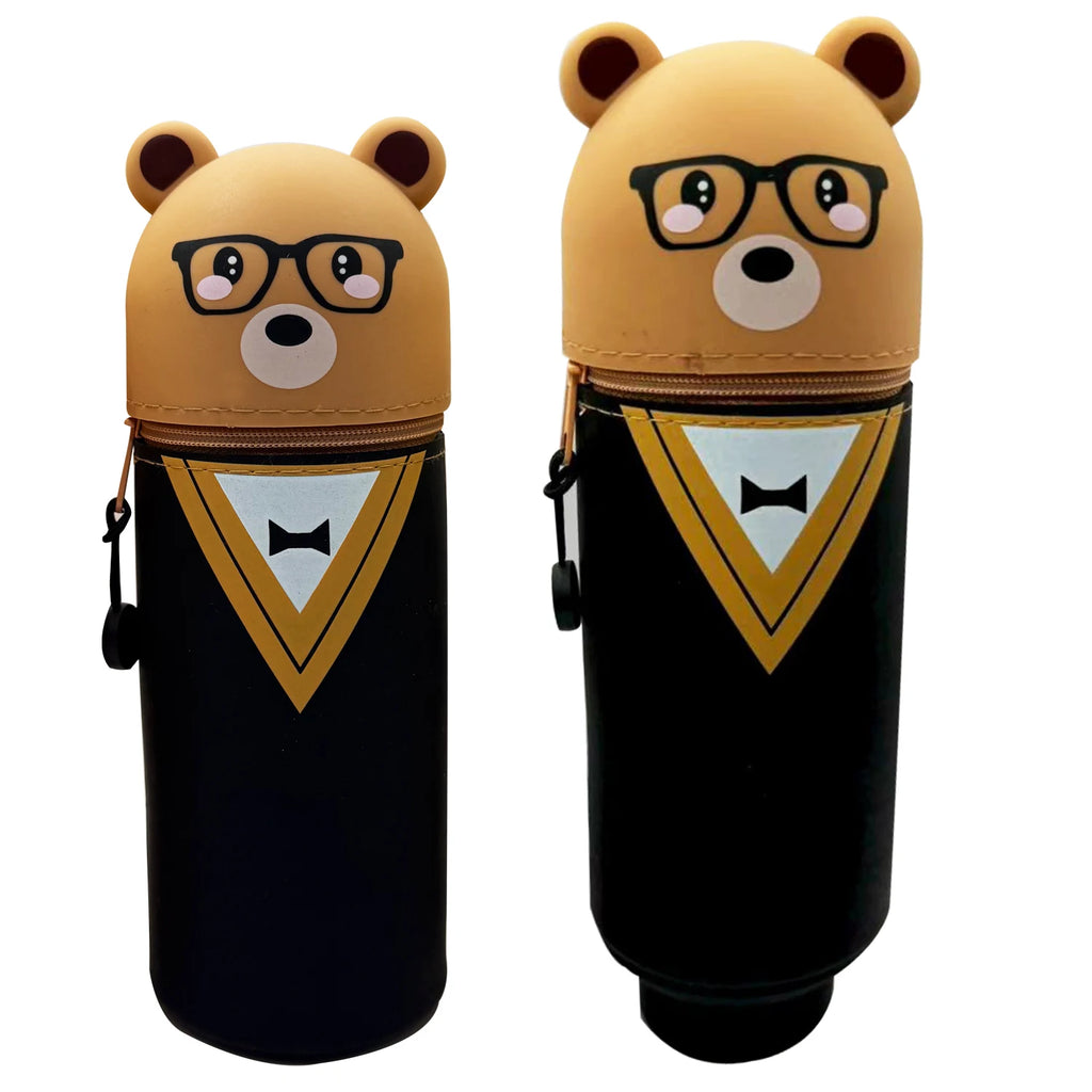 Cute Animal Pencil Case, 2-in-1 Pencil Bag with Zipper Pen Holder, Soft Silicone Pencil Case, Suitable for School Office Oasis Select Spectacled Bear