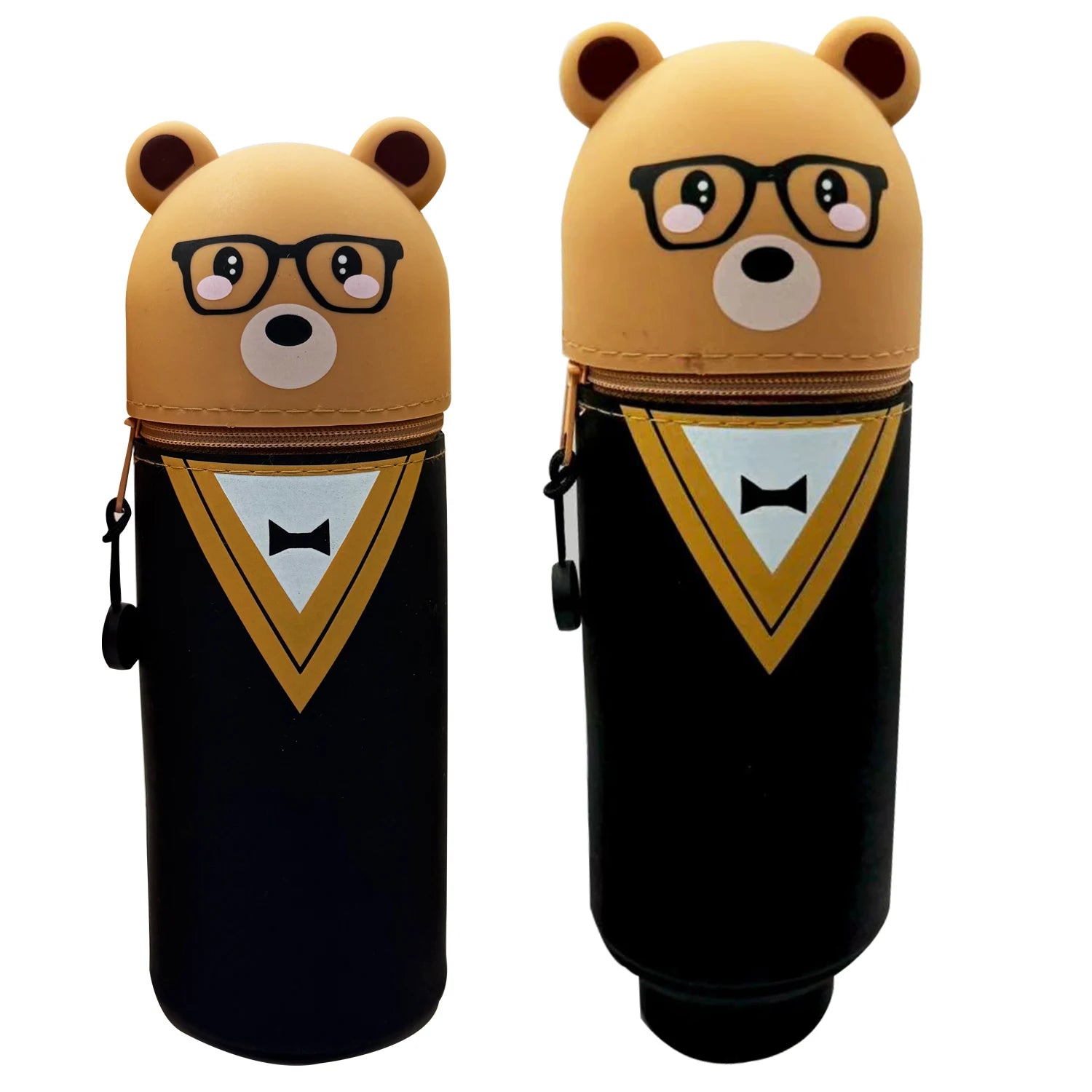 Cute Animal Pencil Case, 2-in-1 Pencil Bag with Zipper Pen Holder, Soft Silicone Pencil Case, Suitable for School Office Oasis Select Spectacled Bear