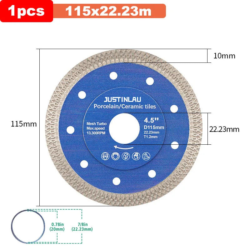 JUSTINLAU Diamond Cutting Disc Tile Ceramic Marble Dry Cutting And Grinding Circular Saw Blade Power Rotory Tool Accessories Oasis Select 115mm