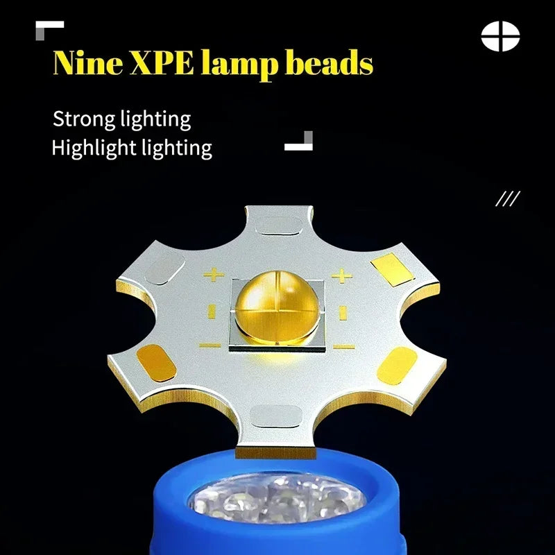 Mini Portable Flashlight Nine XPE Lamp Beads Strong Lighting Using 3 NO.7 Batteries Fixed Focus Pocket Outdoor Emergency Torch Oasis Select