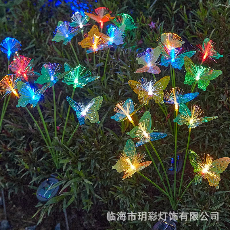 Solar Fiber Optic Butterfly Lights Outdoor Courtyard Waterproof Ground Plug Lawn Lights Villa Decorative Atmosphere Color Lights Oasis Select ColorButterfly6heads