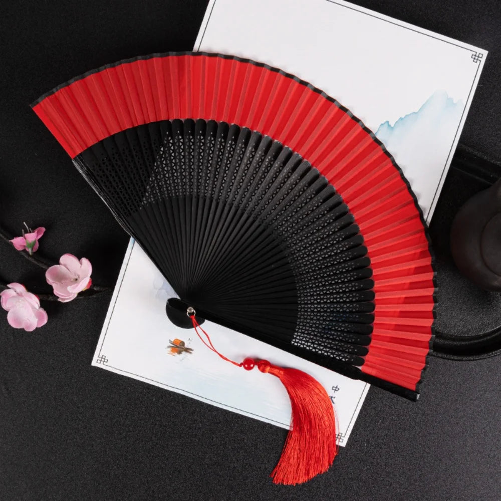 Chinese Style Folding Folding Fan Change Color With Tassel Dance Fan Silk Cloth Bamboo Summer Oasis Select