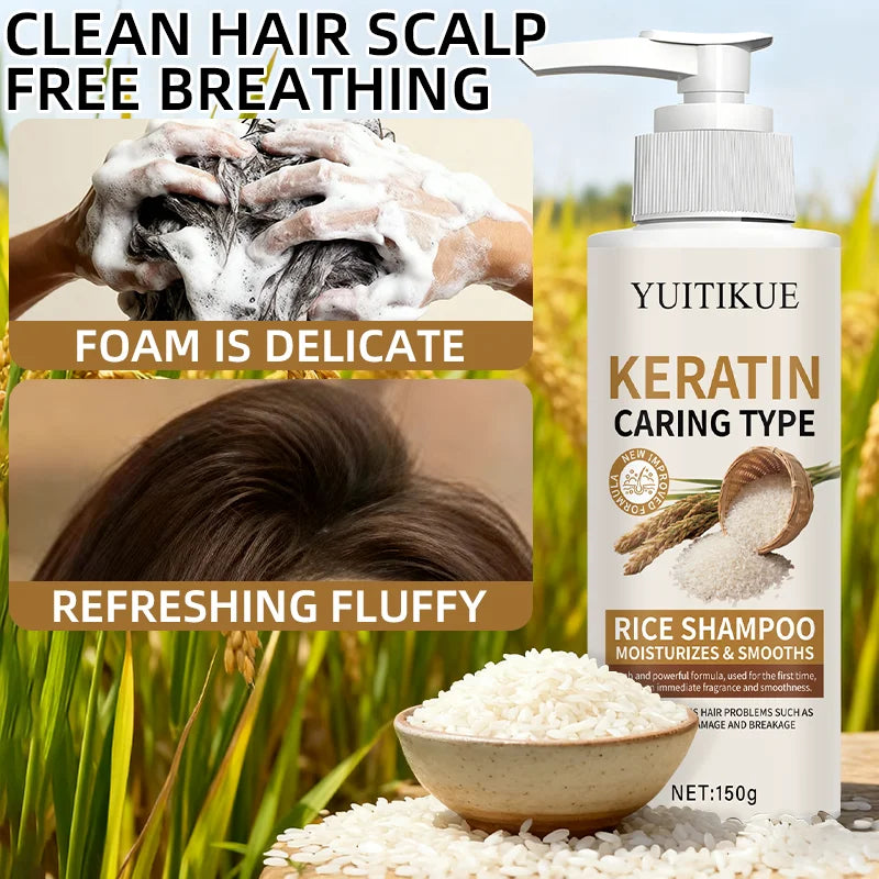 YUITIKUE Keratin Rice Shampoo – Repair & Hair Regrowth 150g