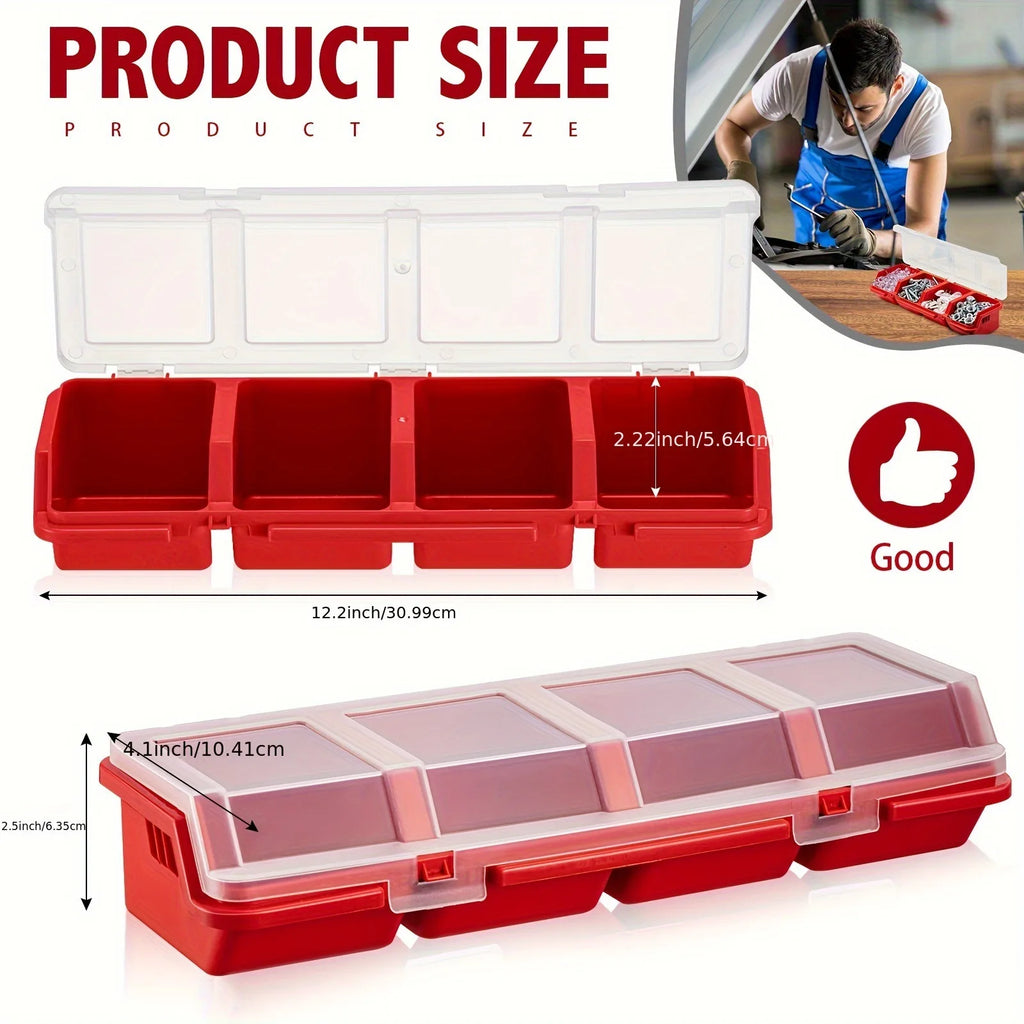 4-Grid Transparent Stackable Parts & Screw Storage Box