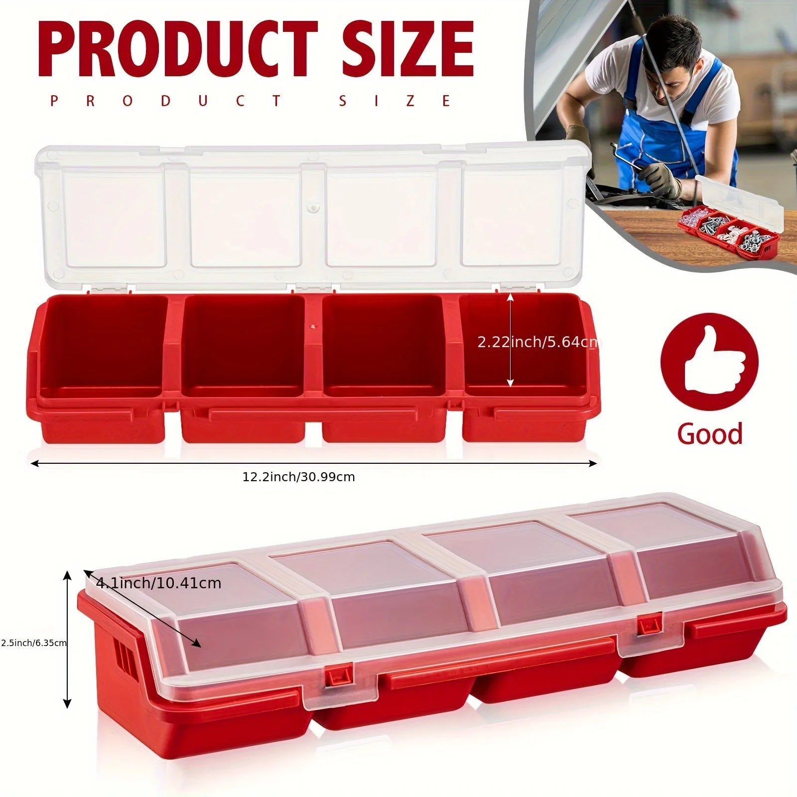 4-Grid Transparent Stackable Parts & Screw Storage Box