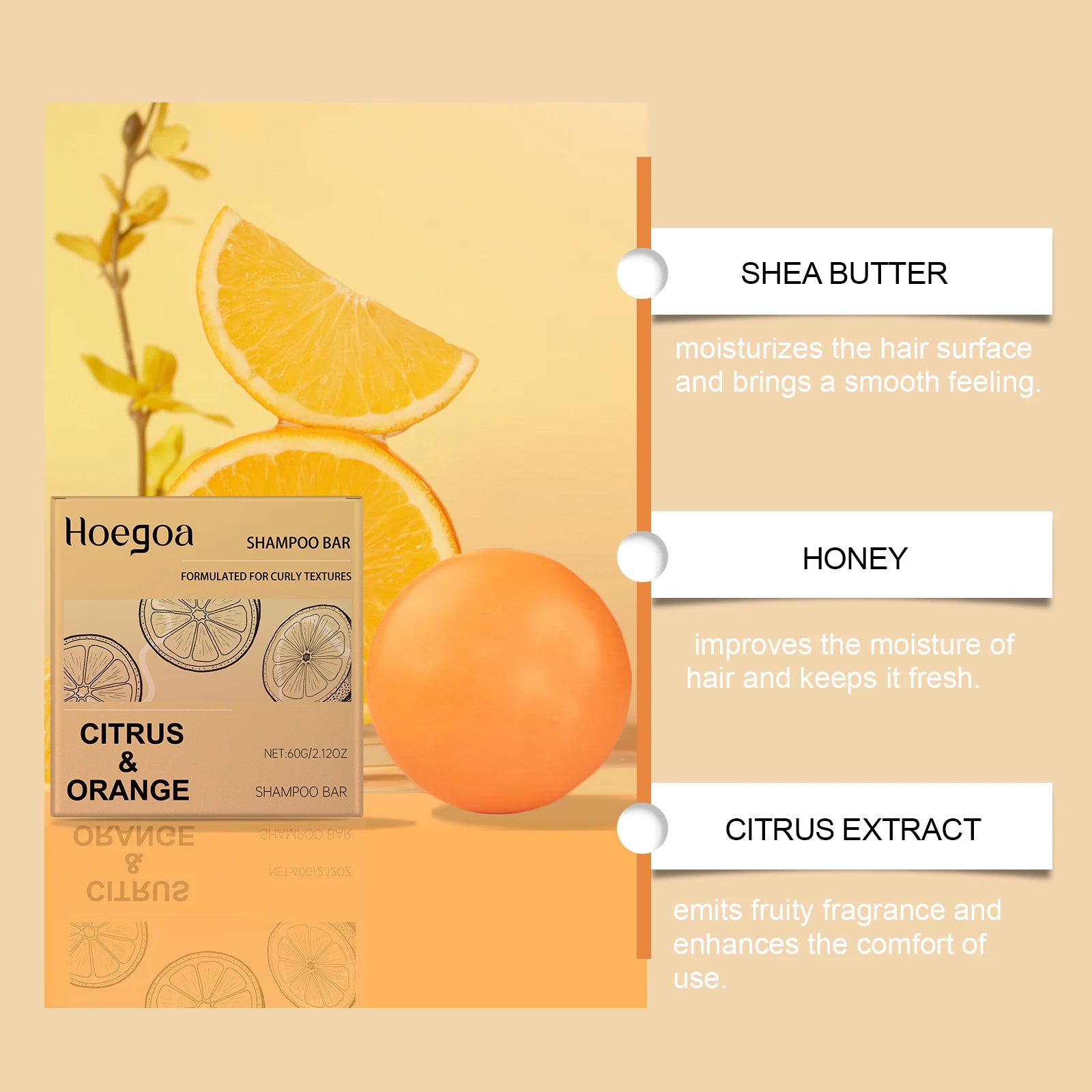 HOEGOA Citrus Orange Shampoo Bar – Hydrating & Volumizing