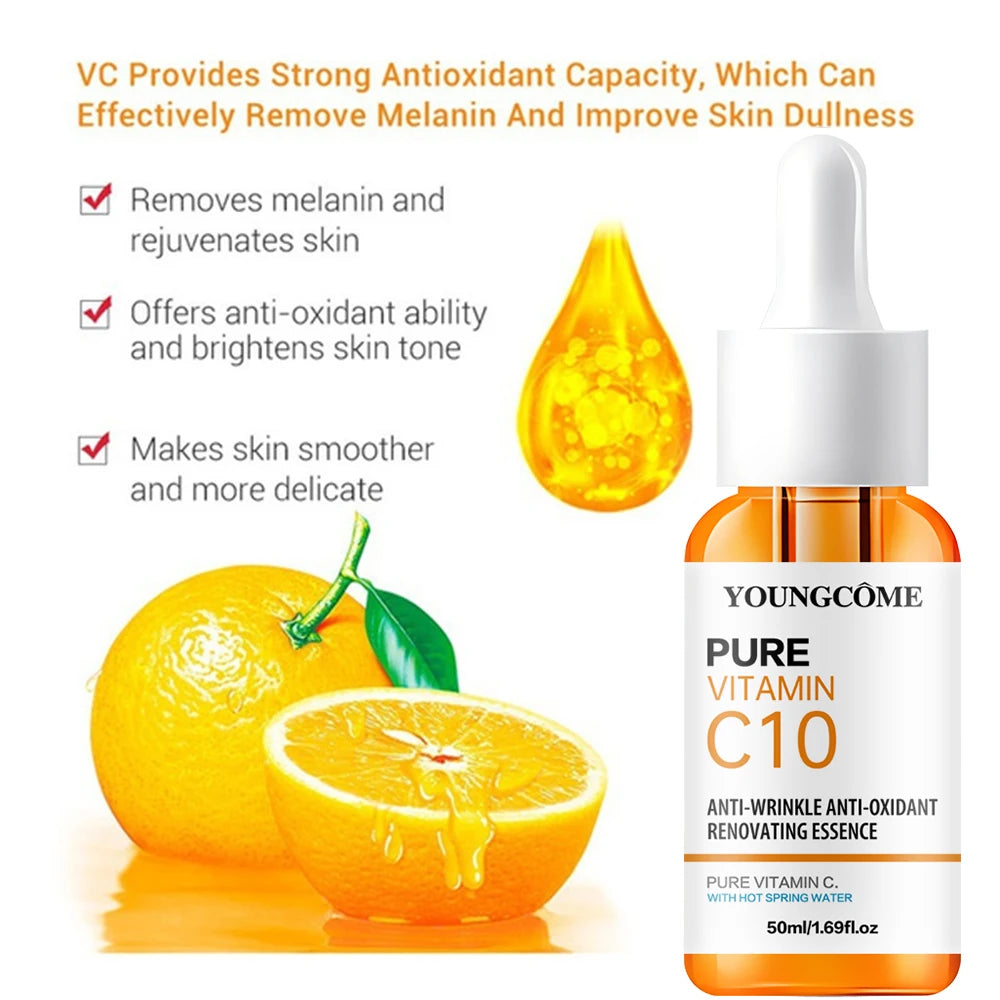 Vitamin C Facial Essence Hyaluronic Acid Dark Skin Brighten Serum Fade Fine Lines Moisturizing Repair Dull Serum Face Skin Care Oasis Select
