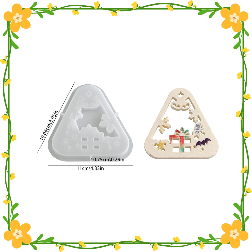 Christmas Triangle Candlestick Silicone Mold Santa Claus Snowman Tree Festival Resin Mould Mini Table Ornaments Home Decoration Oasis Select F mold
