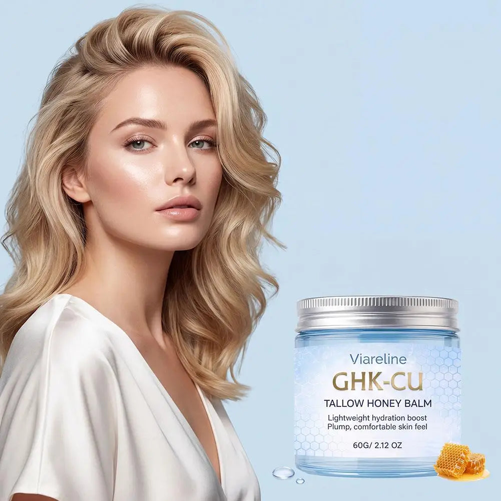 Viareline GHK-CU Copper Peptide Tallow Balm Facial Cream Body Moisturizer Lightweight Hydrate Honey Blue Balm for All Skin Types Oasis Select