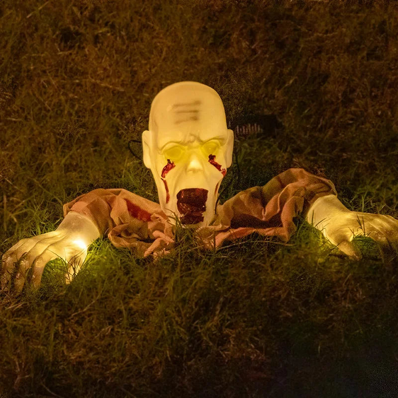 1PC Halloween Creepy Ghost Horror Ornament Glowing Skeleton Ground Plug Hands Set Warm Light Skeleton Decoration Street Lamp Oasis Select
