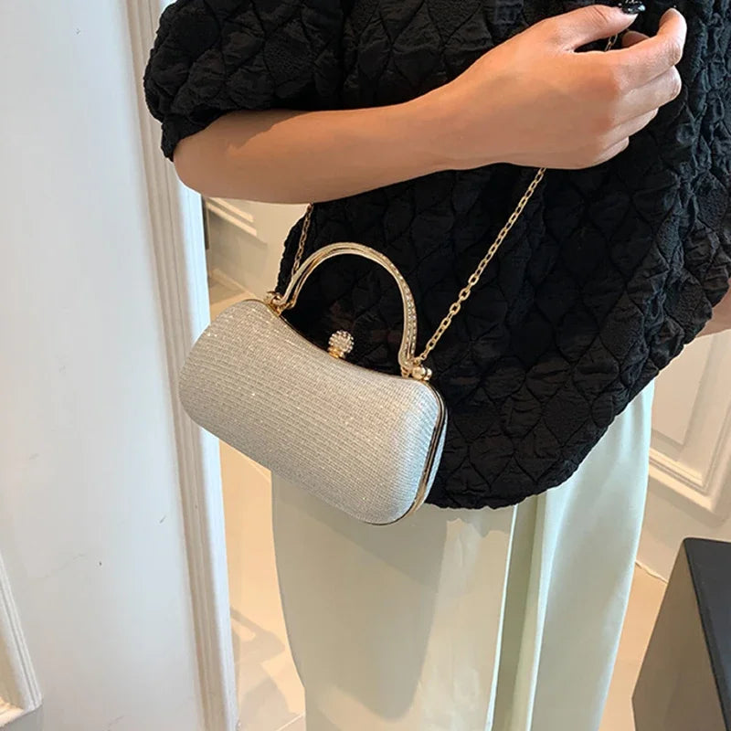 1PC Gold Fashion Chain Handbag Unique Shoulder Slung Small Banquet Bag For Dinner Storage Oasis Select