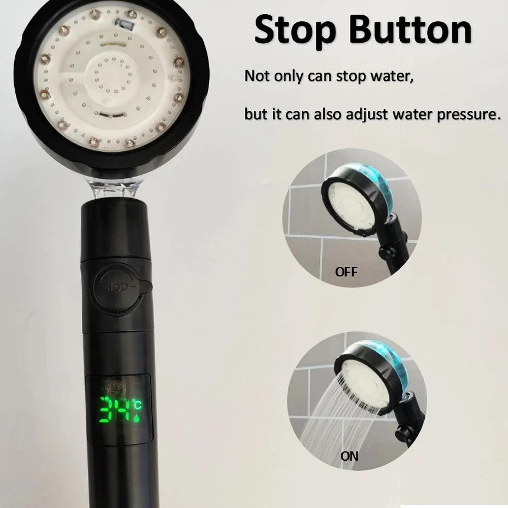 New 3/7 Colors Digital Temperature Display LED Shower Head High Pressure Shower Turbo Bathroom Hand Hose Set Showerhead Nozzle Oasis Select