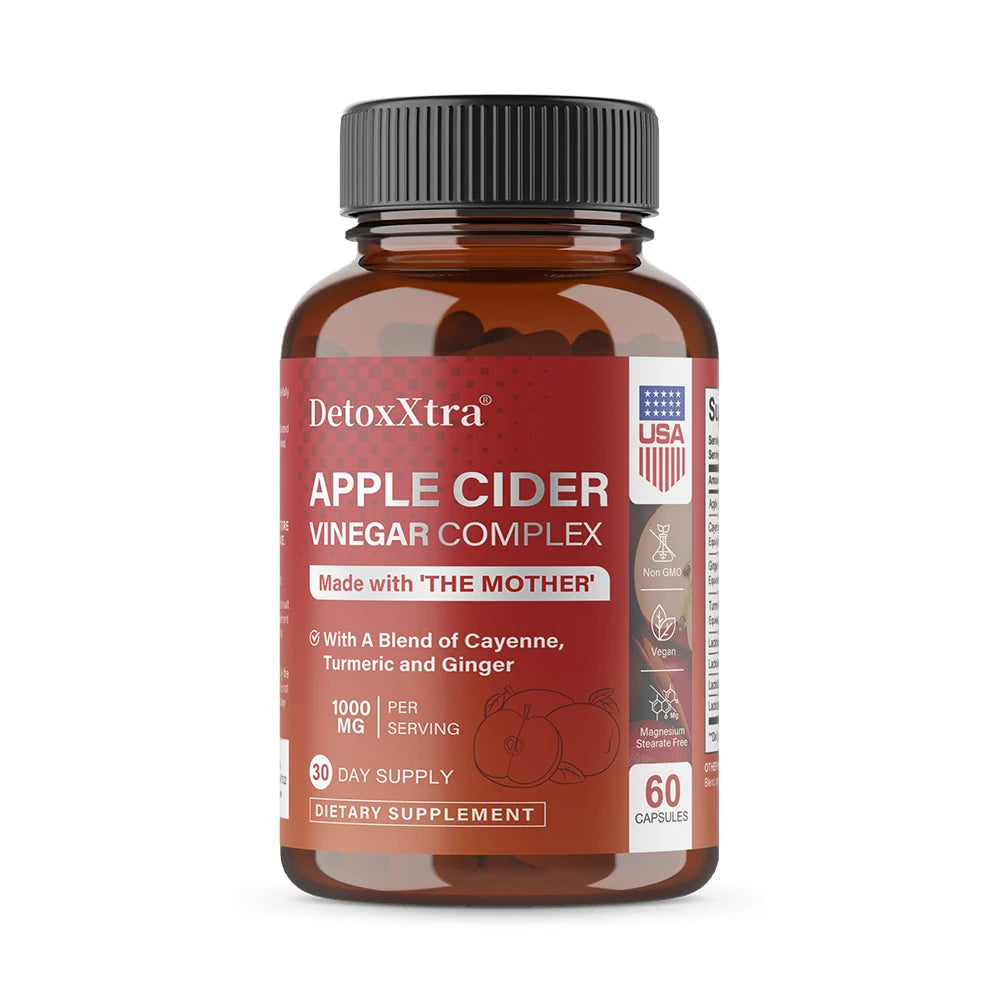 DETOXXTRA Apple Cider Vinegar Capsules 1000mg – 120 Ct ACV Dietary Supplement Oasis Select 60 count-1 bottle