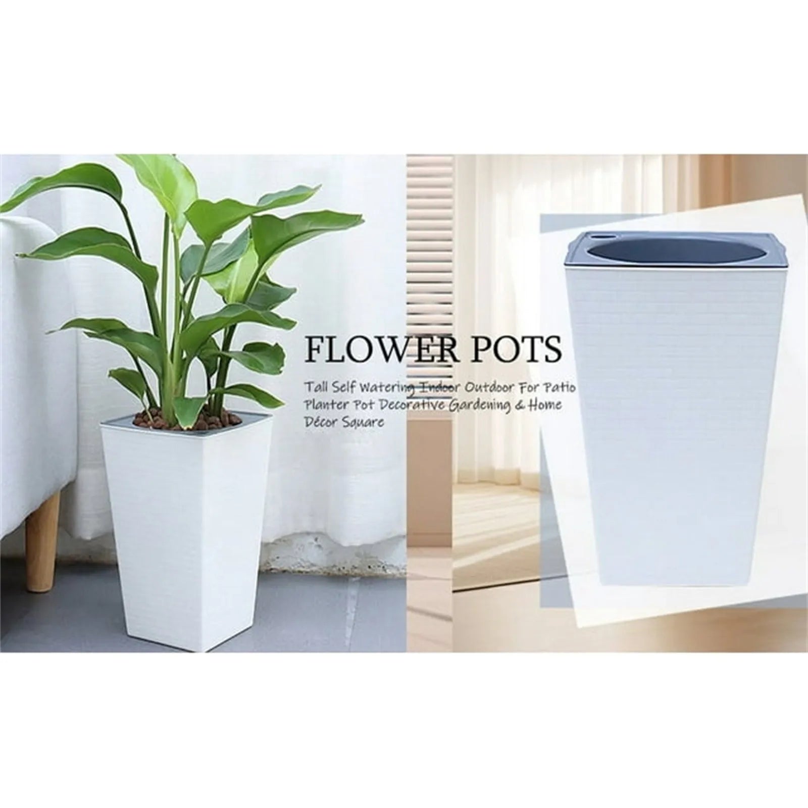 Large Flowerpot Imitation Metal Plastic Tall Planter Garden Accessories Brick Pattern Square Flower Pots With Inlet Watering Oasis Select