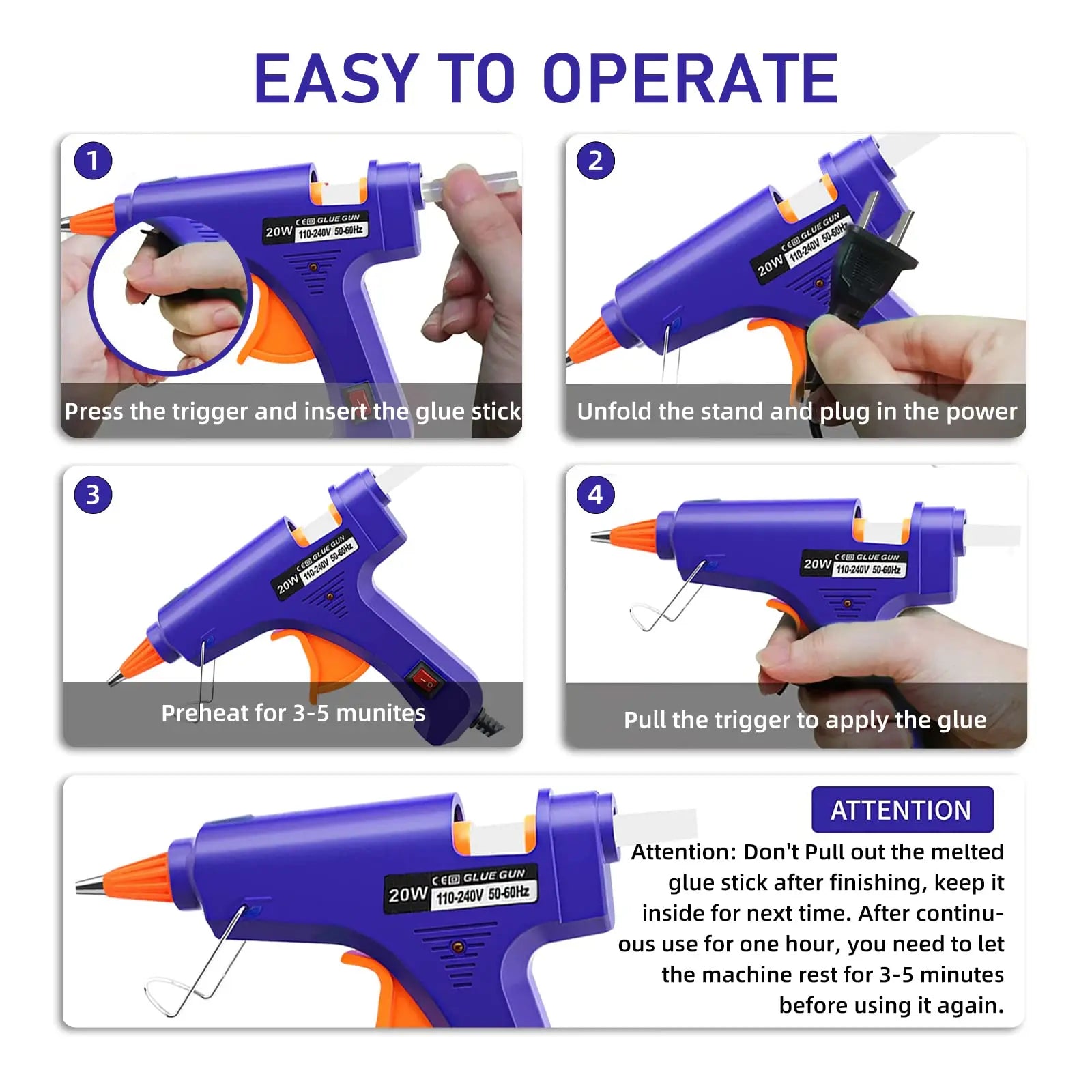 20W Hot Melt Glue Gun Household Industrial Mini Guns Electric Heat Temperature Tool Use 7mm Glue Sticks Oasis Select