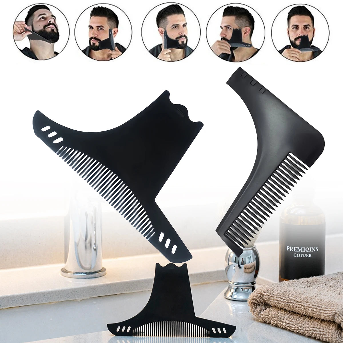 Beard Shaping Tool Non Slip Line Up Guide with Comb for Sharp Cheek Neckline Universal Men Grooming Barber Accessory Oasis Select