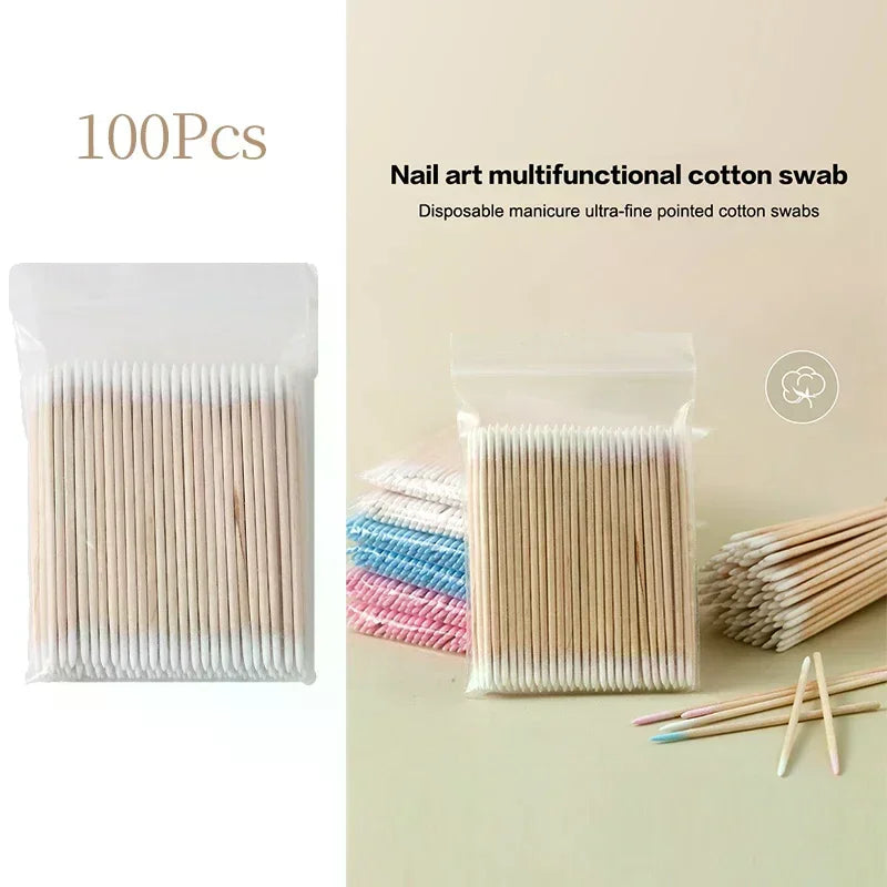100pcs Micro Wood Cotton Swab Eyelash Extension Tools Tatoo Microblading Cleaning Wooden Sticks Cosmetic Cotton Brush Buds Tip Oasis Select
