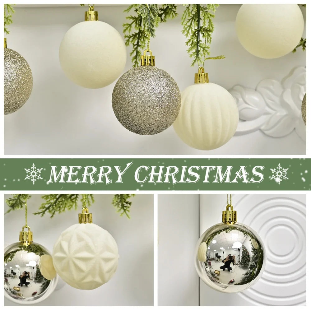16PCS Flocked Christmas Ball Ornaments Velvet Xmas Tree Hanging Pendent Sparkling Powder Decorative Balls Christmas Decoration Oasis Select