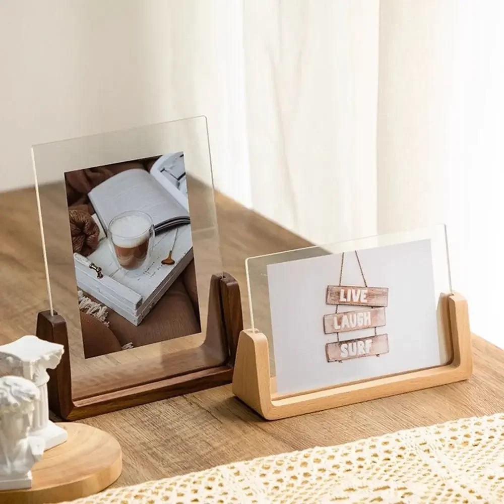 Walnut/Beech Creative Photo Frame Acrylic U Shape Transparent Frame Desktop Wood Wedding Pictures Frame Office Decor Oasis Select