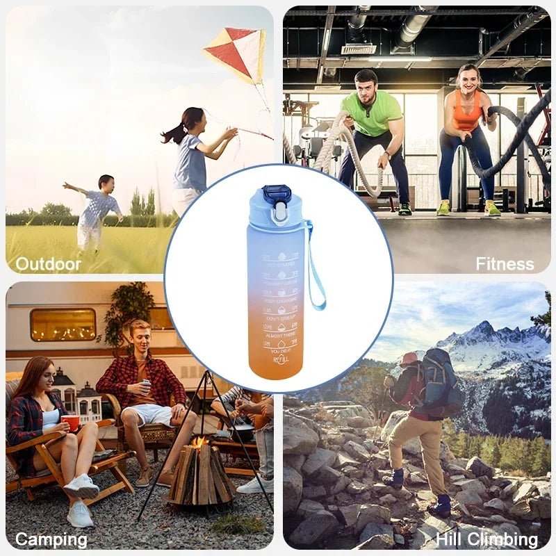900/1000ml Sports Bottle with Time Scale Outdoor Gradient Color Sports Bottle Portable Fitness Motivational Straw Mug BPA Free Oasis Select