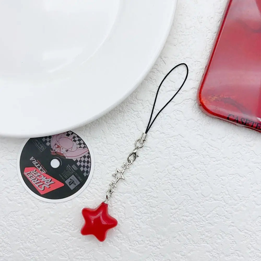 Star Star Phone Strap Keychain Pendant Phone Hanging Rope Universal Candy Color Mobile Phone Chain Telephone Jewelry Oasis Select red-long