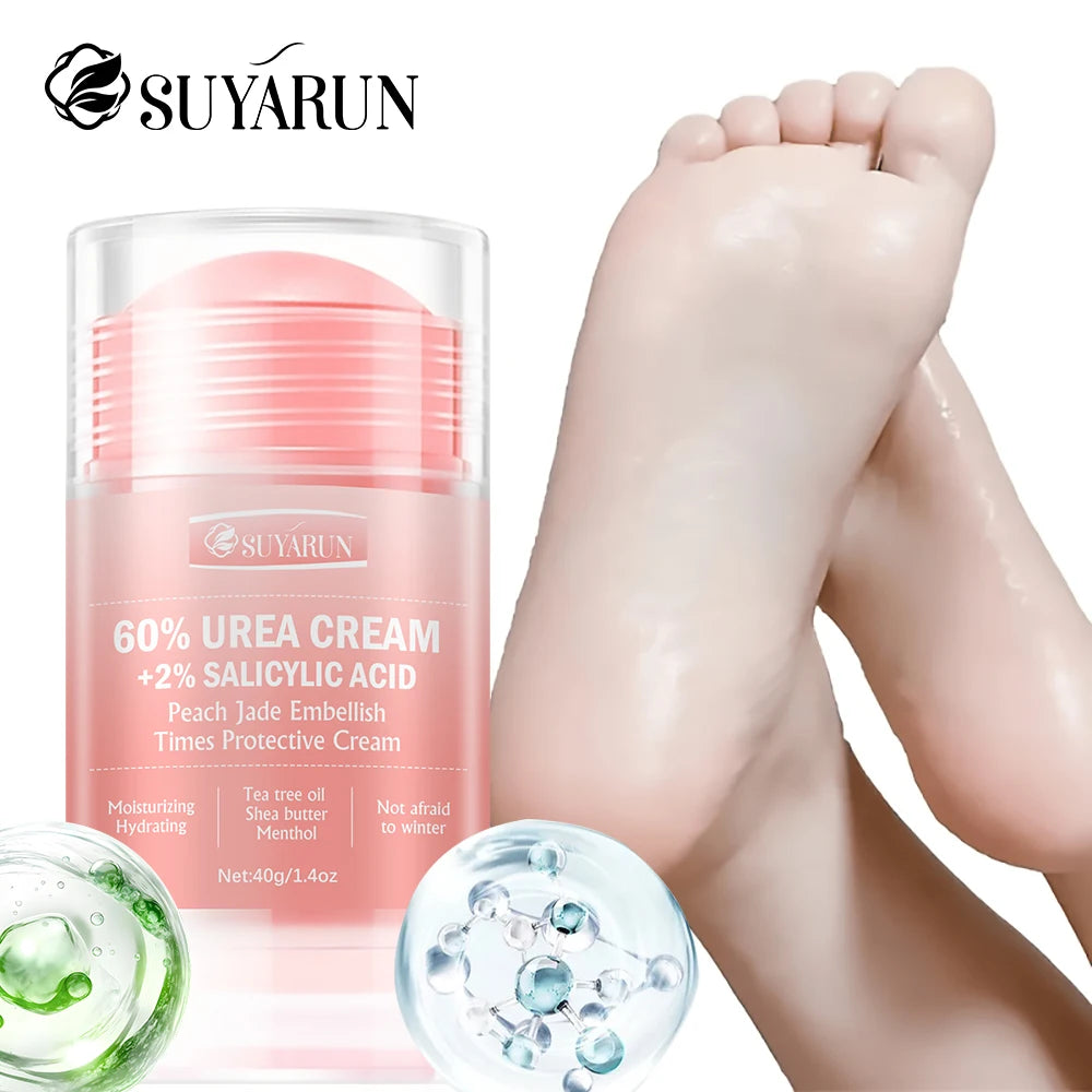 SUYARUN 60% Urea Cream & Peach Scented Foot Balm Stick Combo – Intensive Cracked Heel Repair, Deep Moisturizing and Hydration. Oasis Select