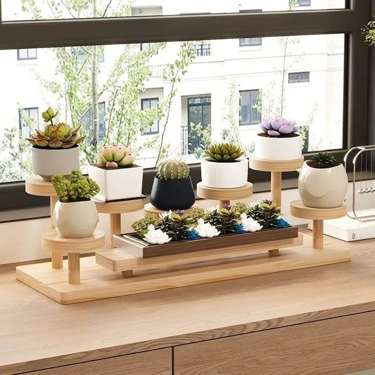 Solid Wood Stepped Display Rack – Plants, Decor & Cosmetics