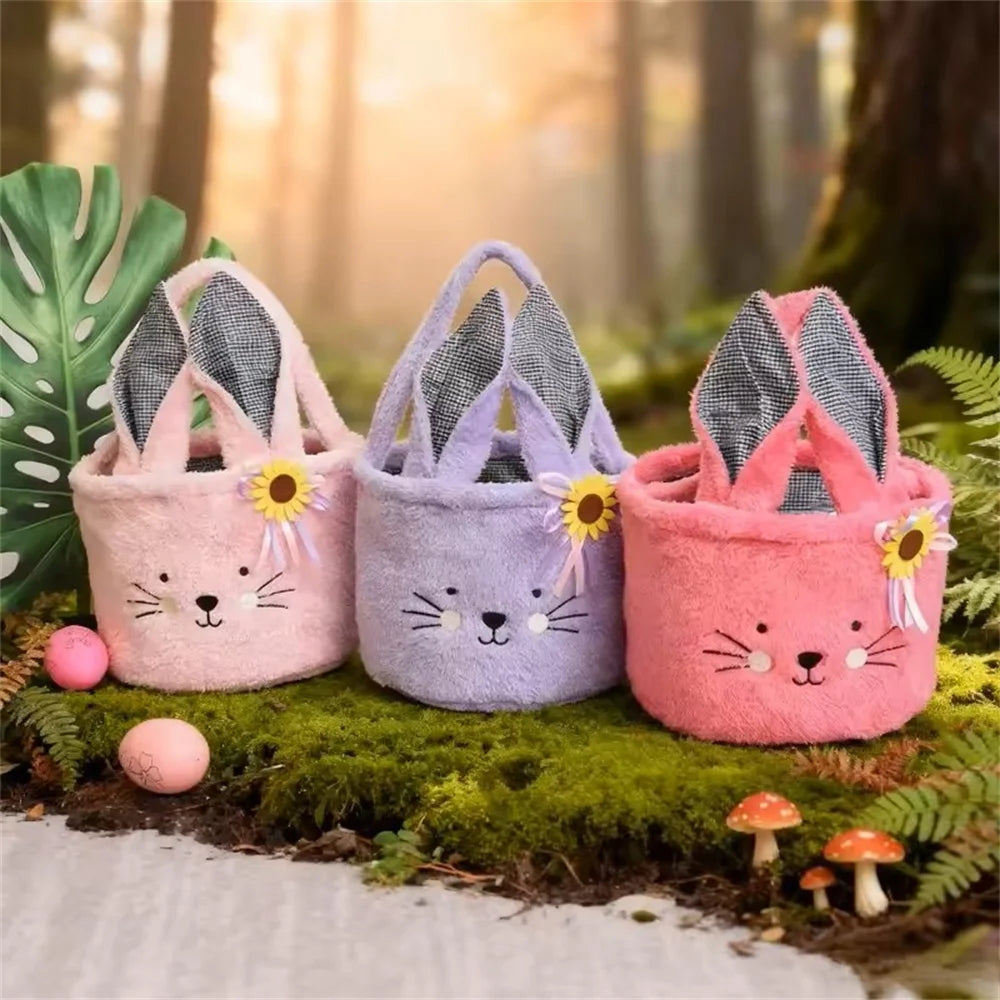 Easter Basket Cute Plush Candy Bag with Handle Soft Pasty Storage Bucket Easter Egg Decorations and Gift Basket Oasis Select