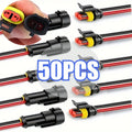 10pcs/5sets 2 Pin Way Connector Waterproof Connectors Male & Female Way 16 AWG Wire for Car Truck Boat Electrical Connector Oasis Select 50PCS-25pair Black