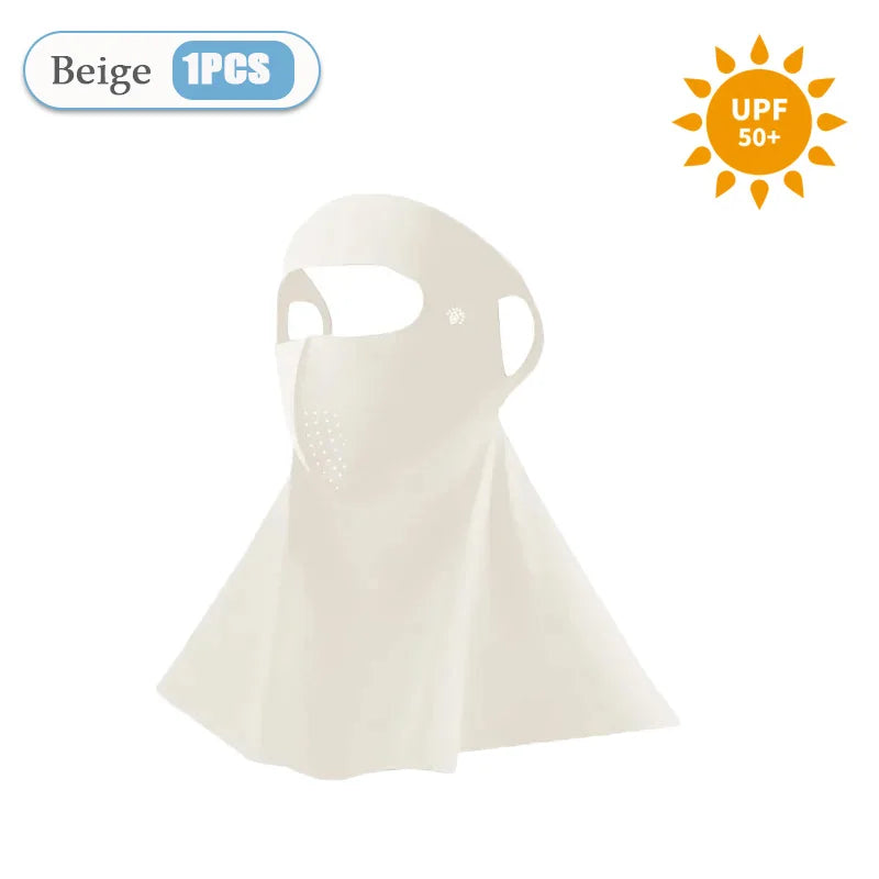 1-10PCS 3D Ice Silk Sun Face Mask Women UV Protection Cooling Breathable Dustproof Balaclava for Outdoor Sports Cycling Oasis Select Beige-1PC