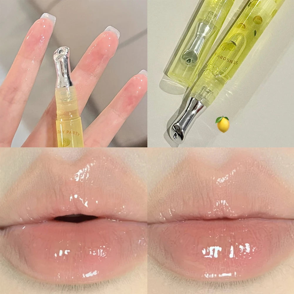 Hydrating Fruit Lip Oil Moisturising Non-sticky Plumping Grape Lip Gloss Honey Transparent Essence Lip Balm Cosmetics Care Oasis Select Lemon Flavor