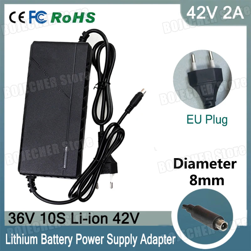 36V 2A Lithium Battery Charger Fast Charging Diameter 8mm 42V 2A 10S Li-ion Battery Pack Charger Power Supply Adapter For xiaomi Oasis Select