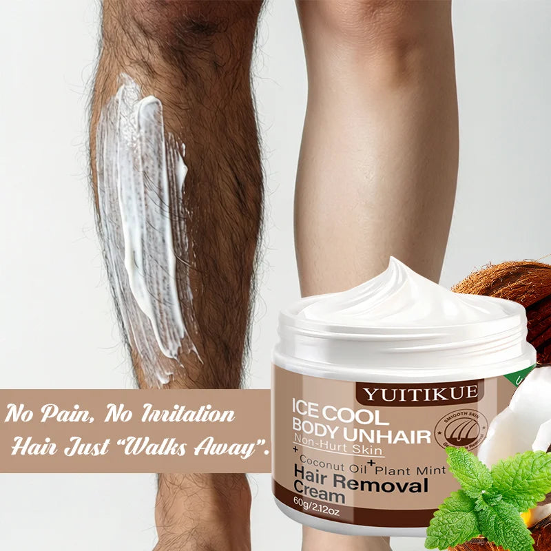 YUITIKUE Ice Cool Body Hair Removal Cream - Mint Infused, Non-Irritating, Leaves Skin Touchable Silky Oasis Select
