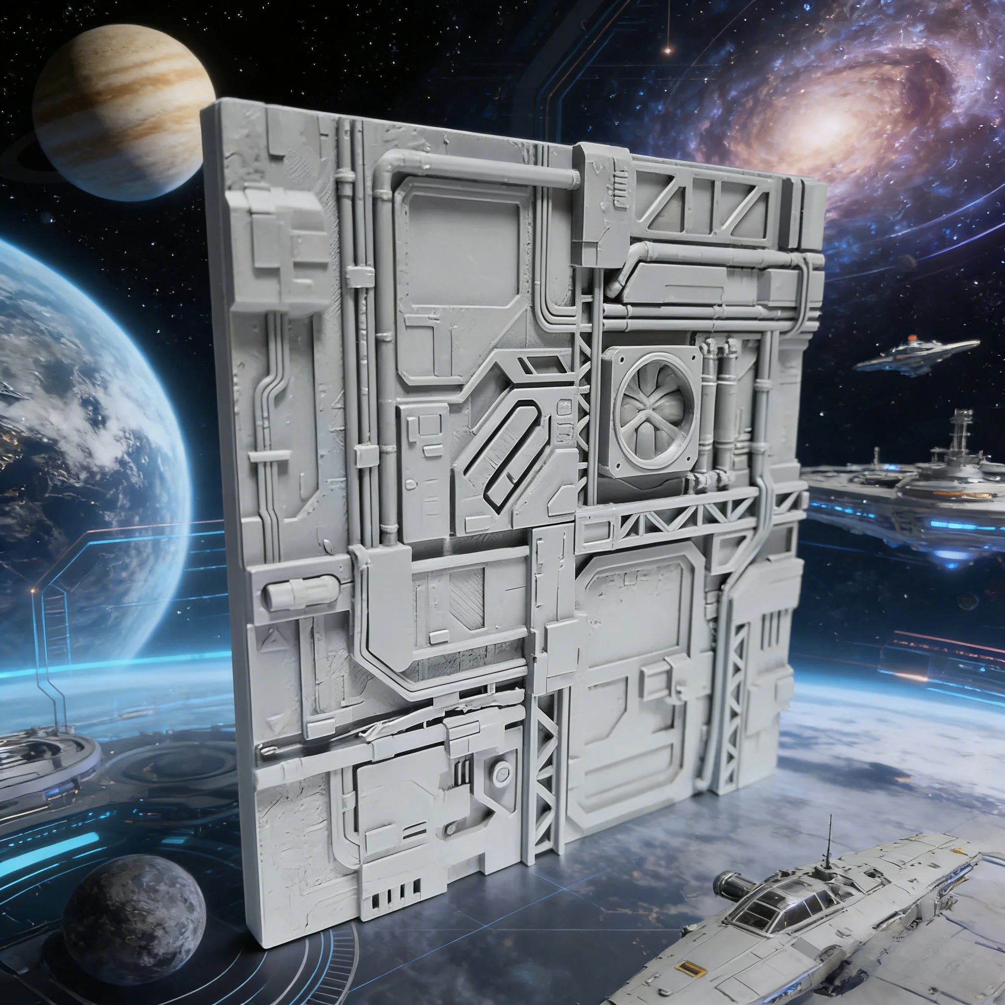 Sci-Fi Spaceship Wall Panel Model - Industrial Futuristic Station Tile, Cyberpunk Diorama Base for Miniature Scenery Oasis Select