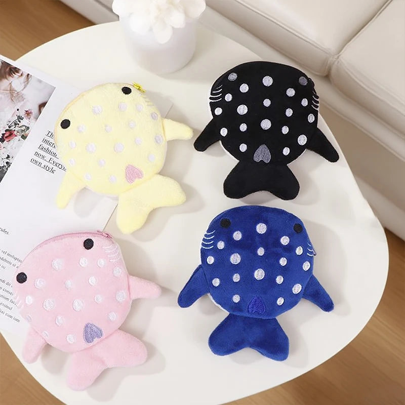 Cute Blue Shark Mini Whales Coin Purse Plush Zipper Coin Wallet Designer Women's Small Change Bag Key Earphone Pouch Oasis Select