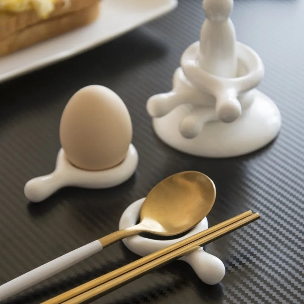 6pcs Set Ceramic Chopstick Holders Kitchenware with Spoon Rest Chopstick Egg Stand for Dining Table Decoration Home Ornament Oasis Select