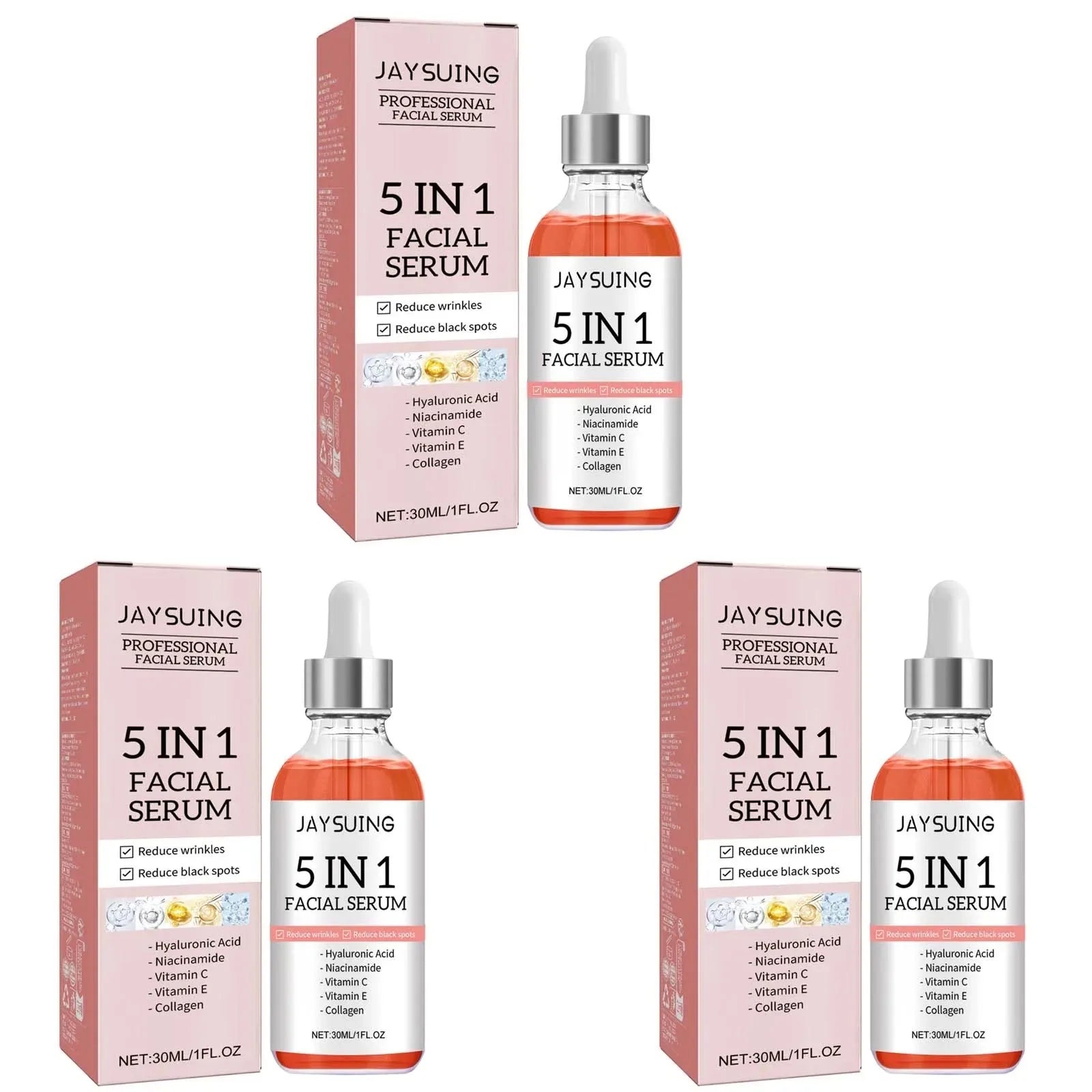 Jaysuing 5 In 1 Hyaluronic Acid Face Serum 30ml Moisturizing Vitamin C Collagen Lightning Facial Serum Shrink Pores Skin Care Oasis Select 3pcs