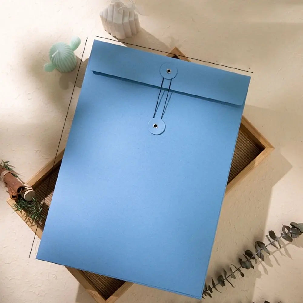 Kraft Paper Envelope with Button String Tie Winding Ticket File Documents Bag Letter Photos Journal Storage Budget Envelopes Oasis Select Blue-A4