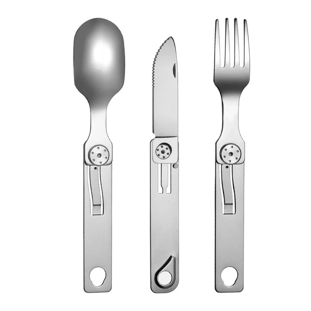 3-in-1 Knife and Fork Spoon Outdoor Tableware Set Stainless Steel Camping Field Portable Exquisite Multifunctional Equipment Oasis Select black