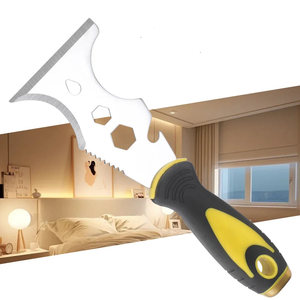 15-In-1 Multi Use Putty Knife Stainless Steel Paint Scraper Tool Wallpaper Can Opener Cleaning Paint Rollers Home DIY Oasis Select Yellow