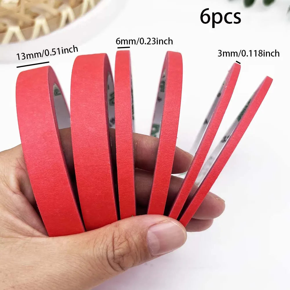 3/6pcs red paper Masking Tape Painters Bulk Craft Tape for Wall Painting Labeling Car Painting Home DIY Flower Crafts Decoration Oasis Select 6pcs