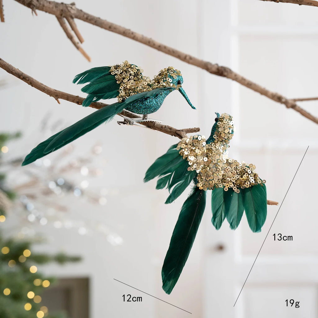 2PCS Feathered Hummingbird Christmas Tree Ornaments | Glitter Birds
