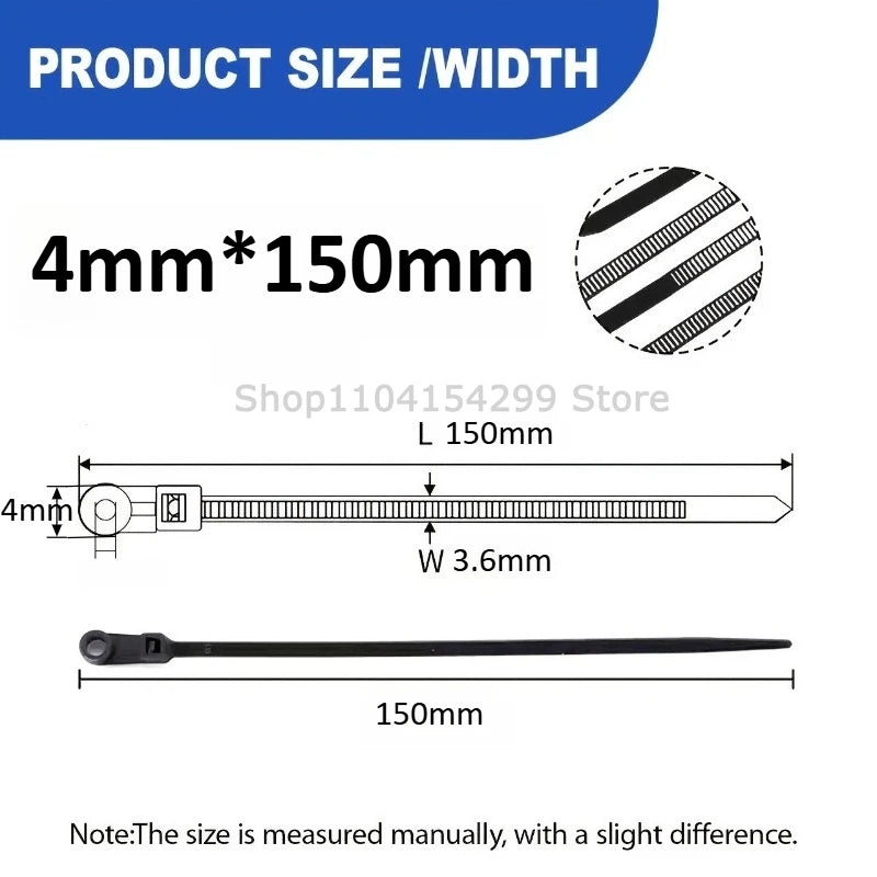 100-1000PCS Screw Hole Cable Ties Nylon Cable Ties Reusable Fixed Self-locking Cord Ties Straps Fastening Loop Office Organizer Oasis Select